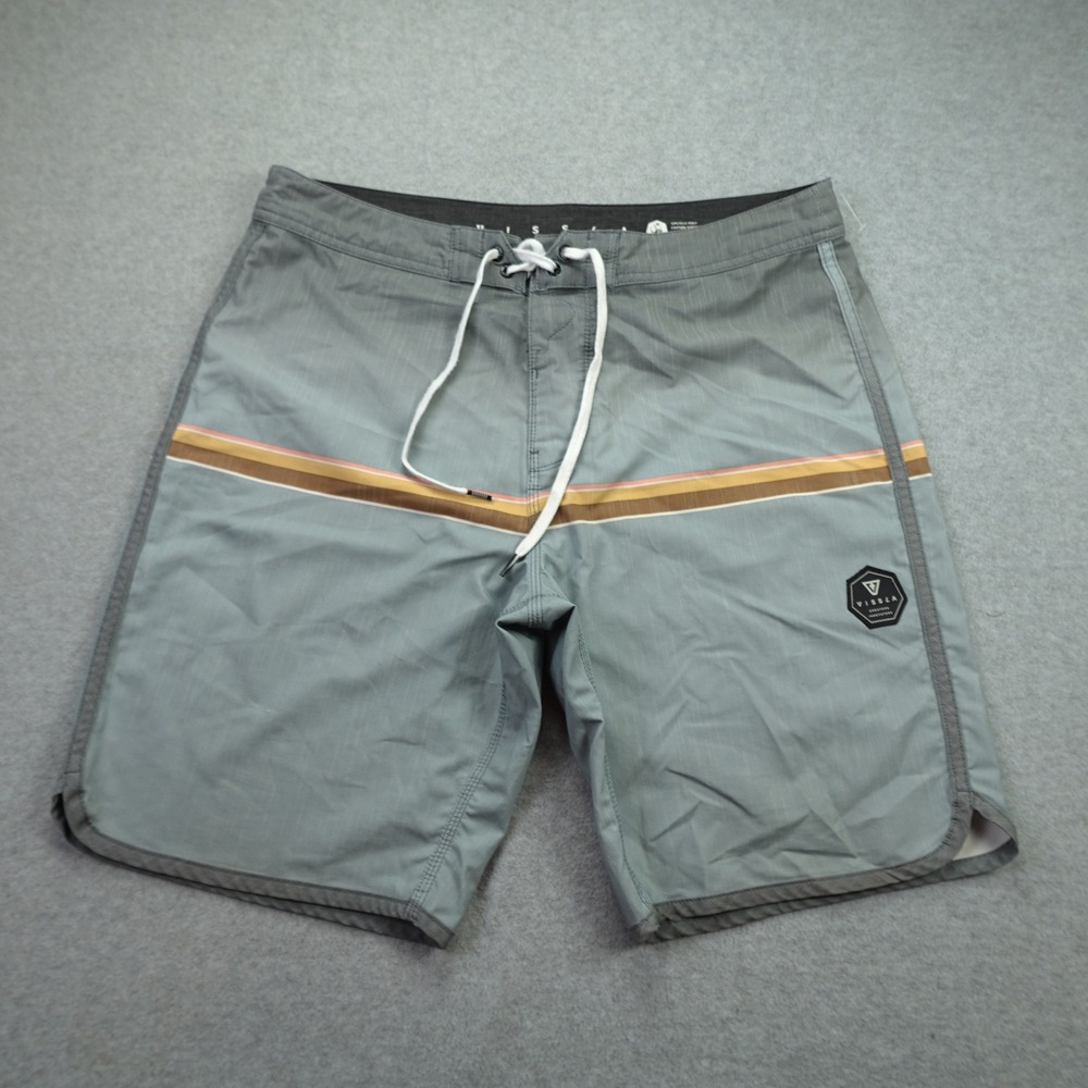 Vissla Board Shorts Mens 33 Gray Striped Surf Swim Trunks